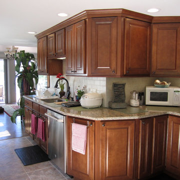 Traditional Lake House Toffee finish kitchen featuring a non-traditional layout