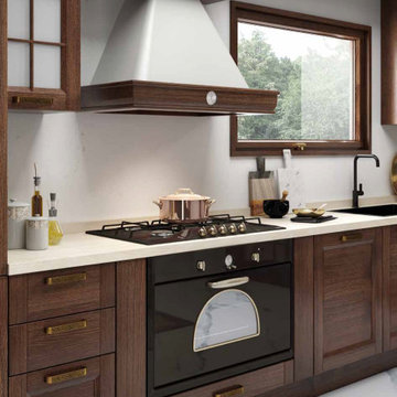 Traditional medium wood kitchen with tall storage
