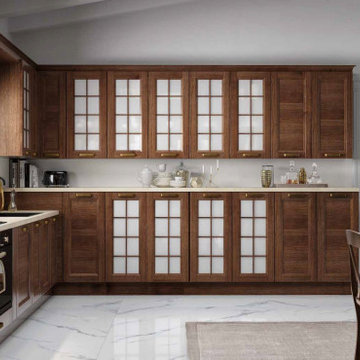 Traditional medium wood kitchen with tall storage