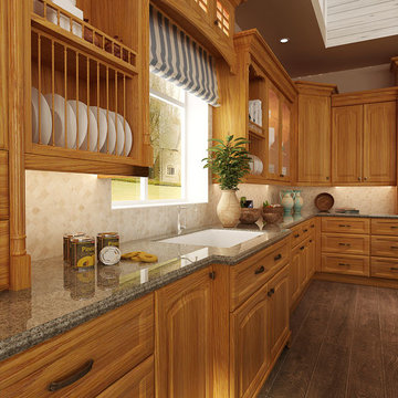Traditional Red Oak Wood Kitchen Cabinet OP15-S11