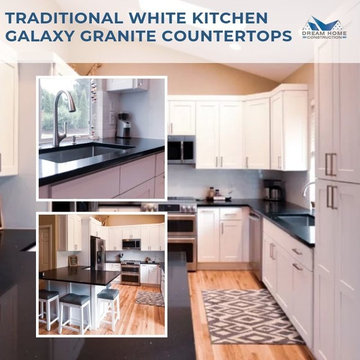 Traditional White Kitchen, Galaxy Granite Countertops - Maple Valley, WA