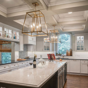 Traditional White Kitchen Remodel with Coffered Ceiling