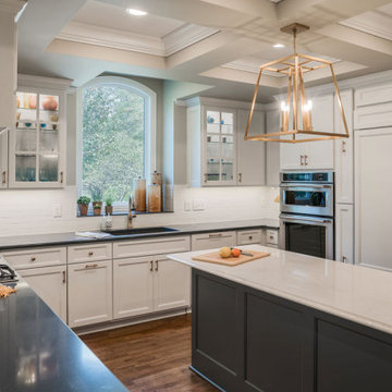 Traditional White Kitchen Remodel with Coffered Ceiling