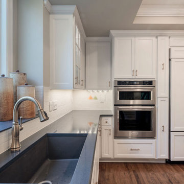 Traditional White Kitchen Remodel with Coffered Ceiling