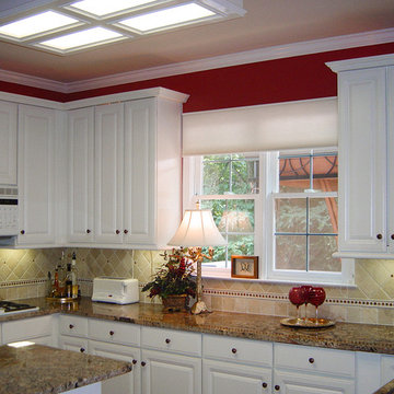 Traditional White Remodeled Kitchen with Red Accents