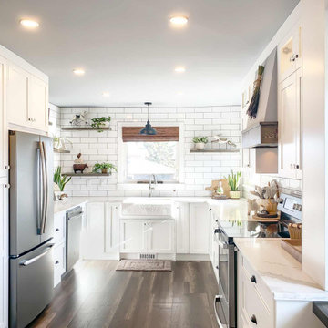 Traditional Kitchen with Oxford White Cabinets and Subway Tiles