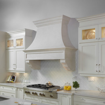 Transistional White Cast Stone Kitchen Hood in Seattle