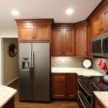 Transitional Cherry Kitchen with Beige and White Quartz Countertop ~ Akron, OH