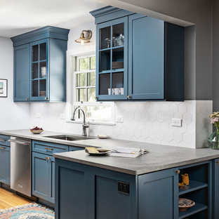 75 Beautiful Kitchen with Blue Cabinets and Gray Countertops Pictures ...