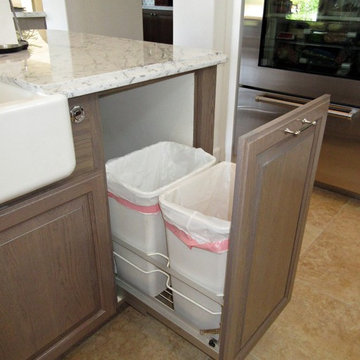 Transitional - Hidden Recylce and Trash Bin Pull-Out in Island, White Farm Sink