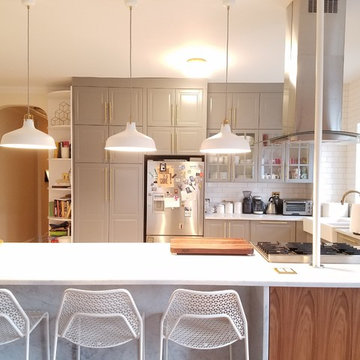 Transitional IKEA kitchen in Brooklyn with gray doors