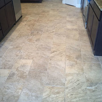Transitional Kitchen and Dining Room Tile Flooring