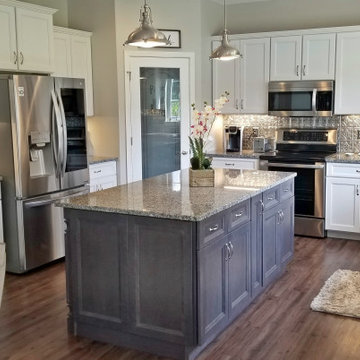 Transitional Kitchen White and Gray