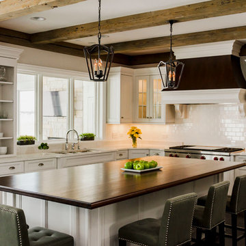 Transitional Kitchen with Barn beams