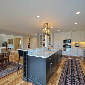 Transitional Kitchen with Black Island