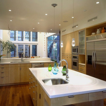 Transitional Kitchen with Flat Panel Cabinets