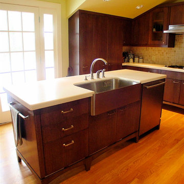 Transitional Kitchen with furniture style open base