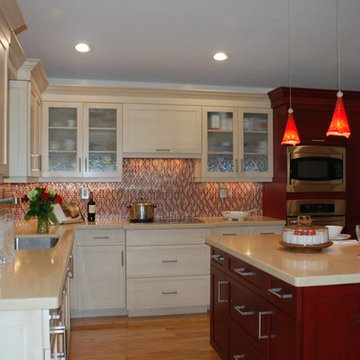 Transitional Kitchen with Red Cabinets