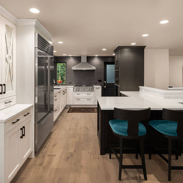 Transitional Kitchen with White & Black Cabinets
