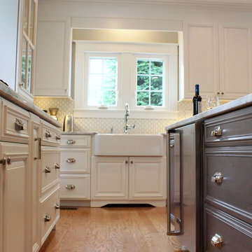 Transitional Kitchen With White & Gray Cabinets and Farmhouse Sink