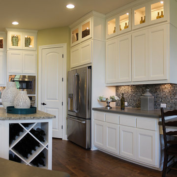 Transitional kitchen with white combination frame cabinet doors