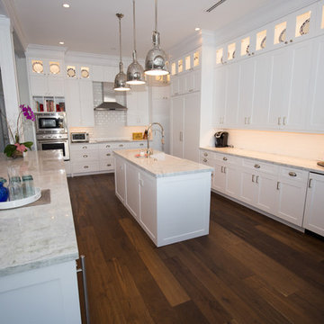 Transitional Kitchen with Wire Brushed Distressed Oak Hardwood Floors
