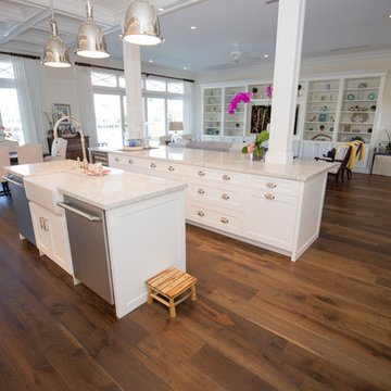 Transitional Kitchen with Wire Brushed Distressed Oak Hardwood Floors