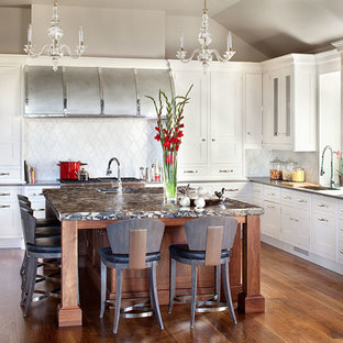 Transitional Modern Kitchen with Custom Barrel Hood