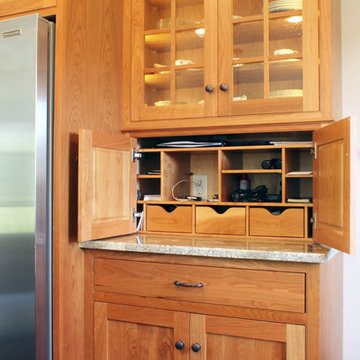 Transitional Natural Cherry Kitchen with Double-tiered Island