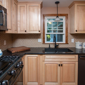 Transitional Natural Finish Stain Kitchen Remodel with Cacao cabinet Glaze