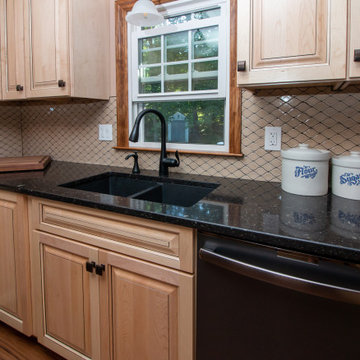 Transitional Natural Finish Stain Kitchen Remodel with Cacao cabinet Glaze