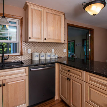 Transitional Natural Finish Stain Kitchen Remodel with Cacao cabinet Glaze