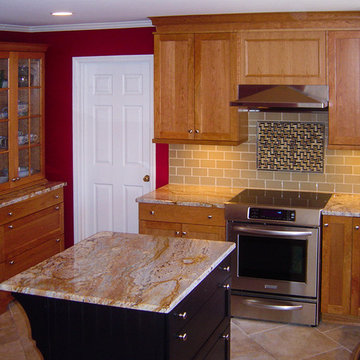 Transitional Remodeled Kitchen with Classic Maple Cabinets & Contrasting Island