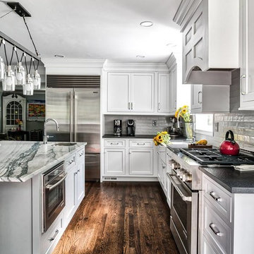 Transitional Style Updated Kitchen with Two-Toned Counter Tops