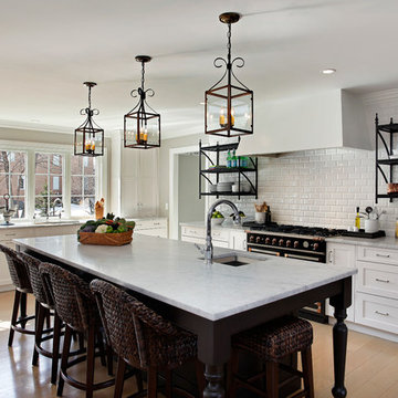 Transitional White Kitchen Addition with Iron Shelves