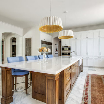 Transitional White Marble Kitchen