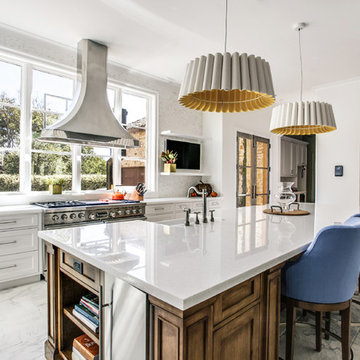 Transitional White Marble Kitchen