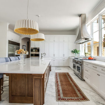 Transitional White Marble Kitchen
