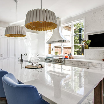 Transitional White Marble Kitchen