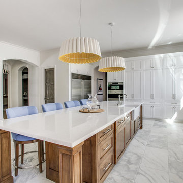 Transitional White Marble Kitchen