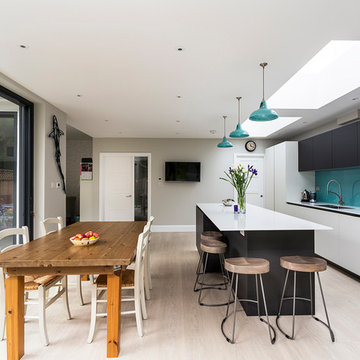 Turquoise Coolicon Pendants in colourful contemporary kitchen