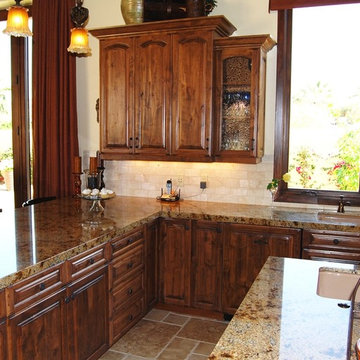 Tuscan Kitchen with  Antique Bubble Glass Doors