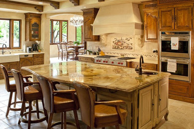 Tuscany Kitchen with chisled Versaille Pattern travertine floors