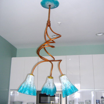 Twisted Copper Chandelier Install : Turquoise & White