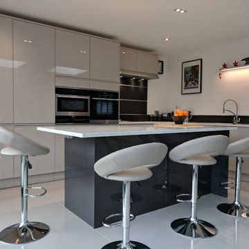 Two colour kitchen with an island
