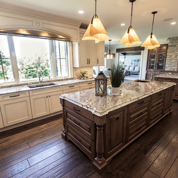 Two Islands in White-and-Wood Kitchen