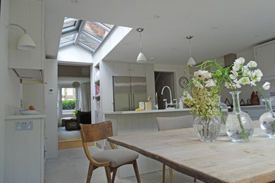 Two roof lanterns and a set of bi-fold doors complement a kitchen extension