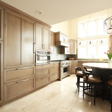 Two Toned Maple Kitchen with Grey Island and Granite Countertop