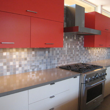 Ultra-modern kitchen with Recycled Aluminum Tile backsplash