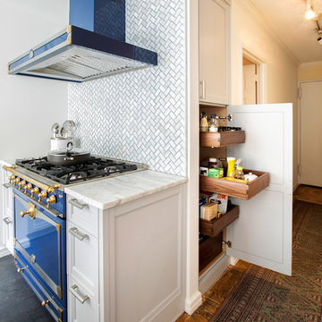 Upper East Side Dream Kitchen with Le Cornue range and hood